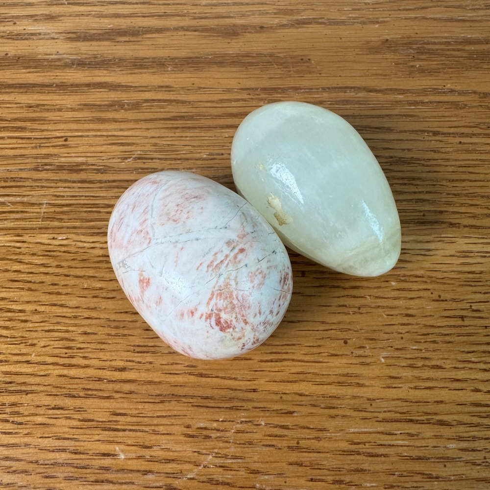 Vintage Polished Stone‎ Crystal Eggs Pink White Set of 2 Pair